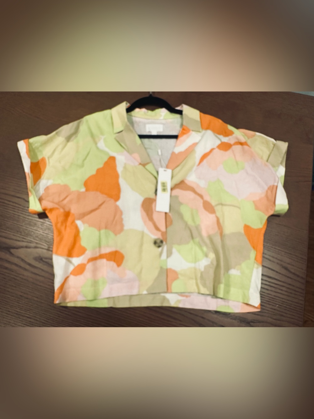 Colorful Abstract Print Linen Button Up Shirt Sz M